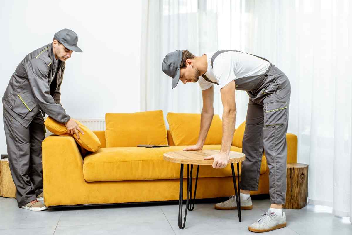 Vango team member is placing furniture